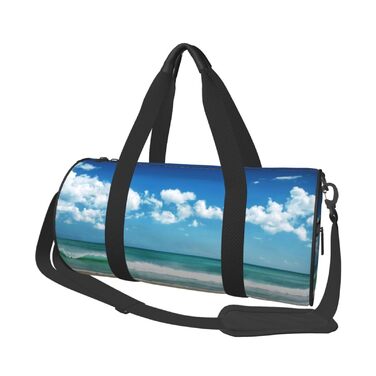 Спортивна сумка, дорожня сумка, пляжна сумка, білий принт Хмарки, сумка для подорожей на ніч, чорна, універсальний розмір, сумка для подорожей