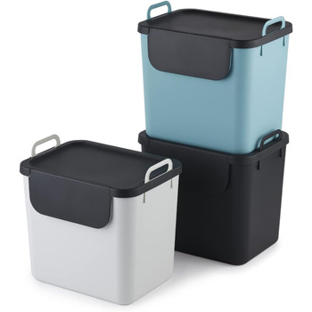 Набір з 3 контейнерів для сміття Jive 30 л для кухні, пластик (перероблений ПП), темно-сірий/білий/зелений, 3 х 30 л (39,8 х 29,8