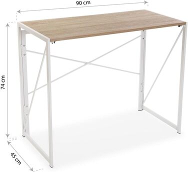 Компактний розкладний письмовий стіл Versa Jack для комп'ютера та офісу, 74 x 45 x 90 см, дерево та метал, колір білий/світло-коричневий