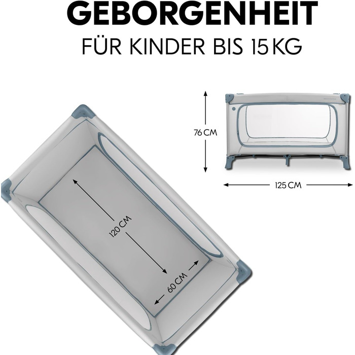 Дитяче дорожнє ліжечко з сумкою для перенесення - Великий отвір для гри - Компактно складається - Дитяче дорожнє ліжечко для малюків від народження до 15 кг Dream N Play Plus Dusty Blue