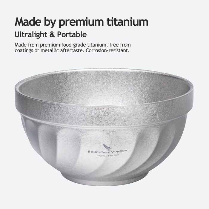 Двостінні титанові миски 800 мл вівсянка, їжа, рисовий суп, ізольована титанова миска, надлегка портативна посуд для кемпінгу на свіжому повітрі, металева чашка (срібна) Ti1169T 800 мл срібло Ti1169t