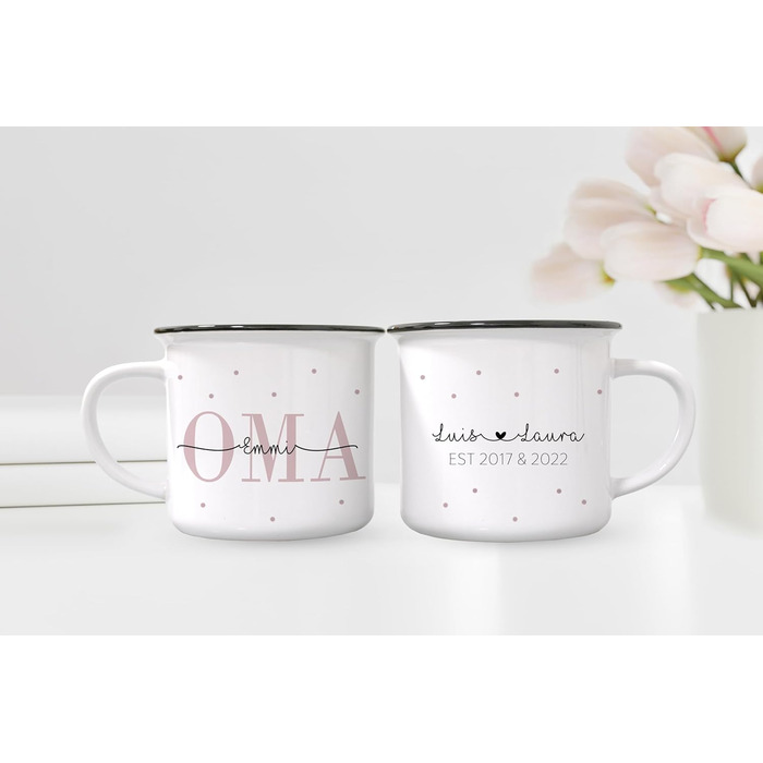 Персоналізований набір із 2 чашок Бабуся Дідусь Кераміка Ідея подарунка для бабусі й дідуся Оголошення про вагітність (Бабуся Дідусь Емальований вигляд)