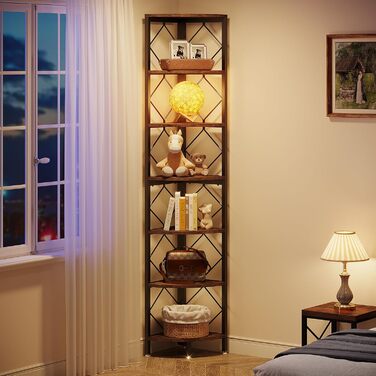 Рівнева кутова полиця Tribesigns, надзвичайно висока кутова книжкова шафа 200 см, промислова вузька книжкова шафа для невеликих, тісних приміщень, дерев&39яна кутова підставка для полиць, полиця для зберігання речей для вітальні, кухні, домашнього офісу, 