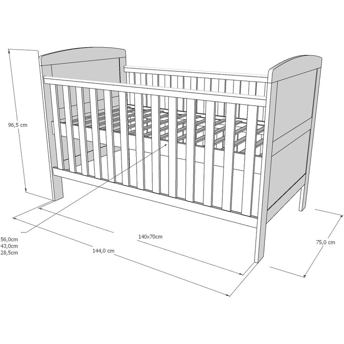 Дитяче ліжко/ліжечко Kids Collective 70x140 см з матрацом, трансформоване ліжечко, регульована висота Біле дитяче ліжко, зроблено в Європі, 70x140 см Від народження до 6 років, 70 x 140 см білий матрац