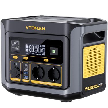 Портативна електростанція VTOMAN FlashSpeed 600 600 Вт (пікова потужність 1200 Вт) - сонячний генератор 499 Втгод, LiFePO4, мобільний накопичувач енергії, 100 Вт USB-C, швидка зарядка 60 хв 0-80 для кемпінгу, риболовлі, автофургона