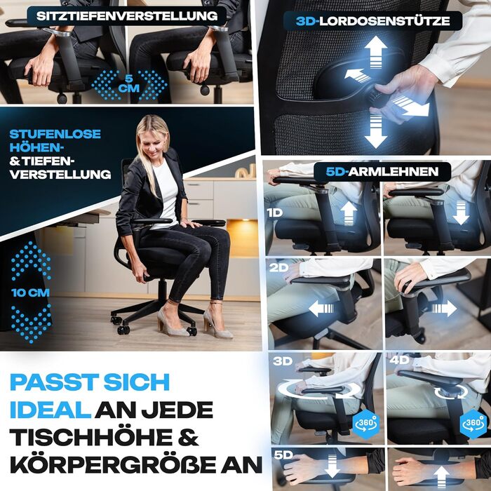 Ергономічне офісне крісло M4, 5D підлокітники