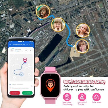 Дитячий смарт-годинник, дитячий смарт-годинник 4G з GPS та телефоном, дитячий годинник IP68, функція виклику, SOS, ігри, будильник, шкільний режим, SIM-телефон, смарт-годинник подарунок для дівчаток та хлопчиків, рожевий - 4G GPS