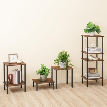 Журнальний столик, маленький столик, вузький журнальний столик, тумбочка з 2 полицями, індустріальний стиль, каркас з дерев&39яного композиту, для вітальні, спальні, офісу, вінтажний коричневий та чорний AETHR7901N1