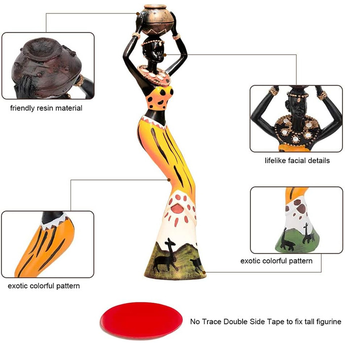 Шматки Африканська скульптура, Африканська декоративна жіноча фігурка Фігурка Дівчина Фігурка Статуя Декор Домашні декоративні чорні фігурки Креативні ремісничі ляльки Прикраси Унікальні, 3
