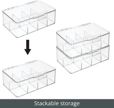 Чайна коробка mDesign з 8 відділеннями Практична коробка для зберігання чайних пакетиків Універсальна штабельована коробка для кухні Набір з 2 шт. Прозора