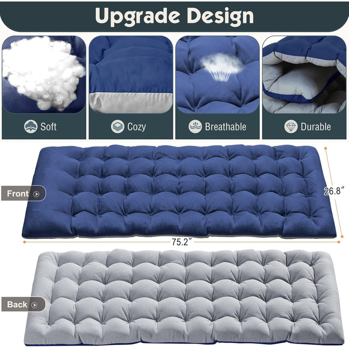 Садовий шезлонг/лежак, що розкладається в 4 сторони, 190 x 68 x 20 см, максимальне навантаження 200 кг, з килимком, підголівником та сумкою для перенесення, для домашнього офісу, відпусток, лікарень та кемпінгу, синій