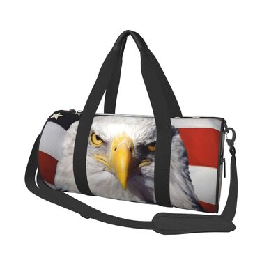 Спортивна сумка для подорожей, дизайн прапор та орел США, чорний колір, універсальний розмір
