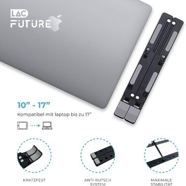 Підставка для ноутбука LAC FUTURE, 10 рівнів регулювання, вентильована з охолодженням, для MacBook Pro/Air, Dell, HP (10-15,6) - чорний пластик, 10 позицій