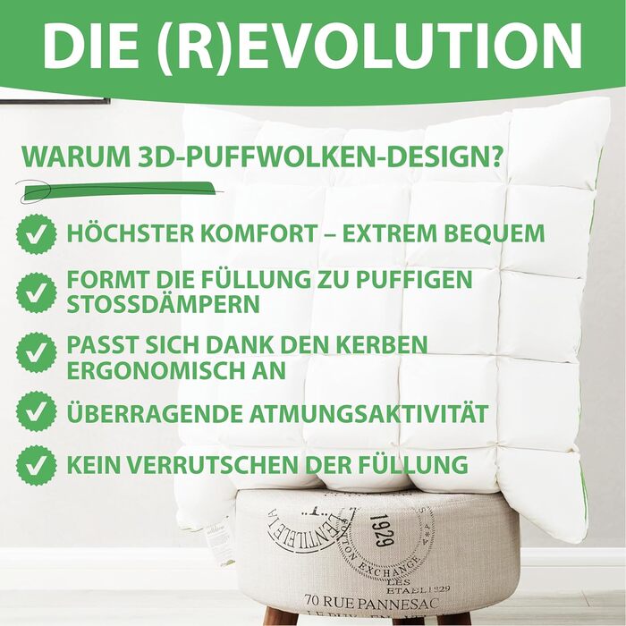 Подушка Welldora преміум-класу 80x80 100 пух та пір&39я Інноваційний дизайн Puff Cloud для максимального комфорту та ергономіки Подушка середньої жорсткості, медично протестована, сертифікована Oeko-Tex у Швейцарії, 80 x 80 см