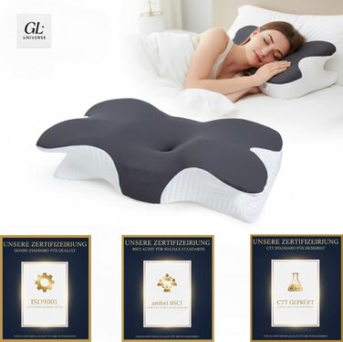 Подушка з піни з ефектом пам&39яті Universe-GL, ортопедична подушка для шиї, ергономічна подушка для сну на спині та на боці, підтримує хребет та шию, дихаюча та пральна, 634x9 см