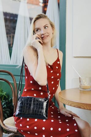 Стильна жіноча сумка-клатч на зап'ястя з натуральної шкіри Befen. Невеликий кросбоді з RFID-захистом та відділеннями для карток, чорний колір, імітація шкіри крокодила