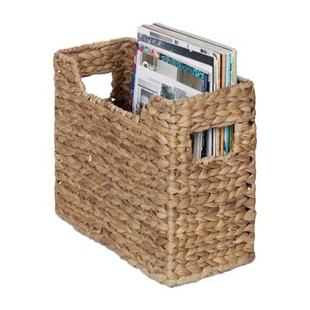 Стійка для газет Relaxdays, водяний гіацинт, висота та ширина 25 x 34,5 x 15,5 см, плетений тримач для документів, органайзер, натуральний колір