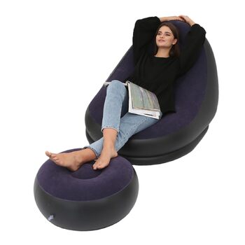 Надувне крісло, надувний шезлонг, надувне крісло, надувний лежак з пуфом для кемпінгу, ігор, обідніх перерв, садових вечірок, прийняття сонячних ванн (синій)