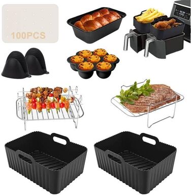 Аксесуари для фритюрниці Аксесуари для фритюрниці Ninja Dual AF300EU AF400EU & Most 3.7 Qt 4.2 Qt і більше, 8 шт. із силіконовою вставкою та решітками аерофритюрниці, форма яйця тощо Чорний2