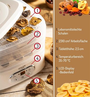 Дегідратор для їжі ADLER AD 6658, 550 Вт, дегідратор, дегідратор, білий
