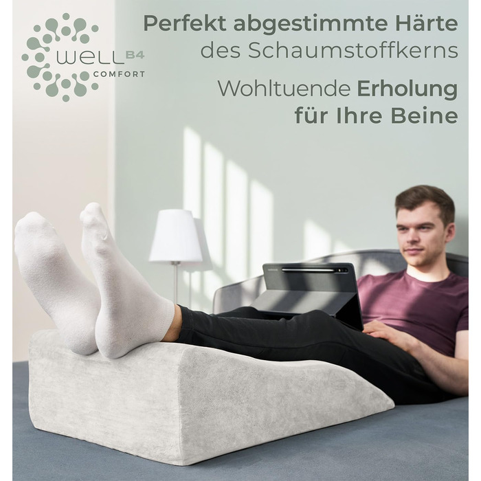 Ергономічна подушка для підняття ніг - опора для ніг - подушка для підняття ніг - клиноподібна подушка, опорна подушка для колін, ідеально підходить як подушка для лімфодренажу та венозного клина, біла, плоска