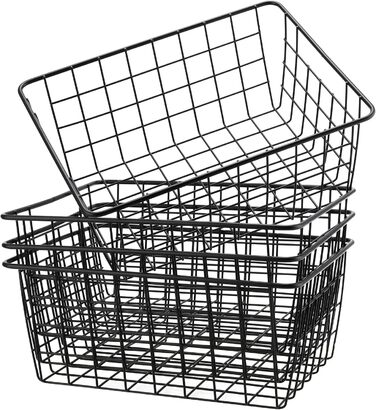Набір кошиків для зберігання KEILEOHO з 4 предметів, 28 x 22 x 12 см, металевий кошик, дротяний кошик для зберігання, кошик для ванної кімнати, метал, відкритий дротяний дизайн, маленький чорний металевий кошик, для офісів, кухонь, ванних кімнат