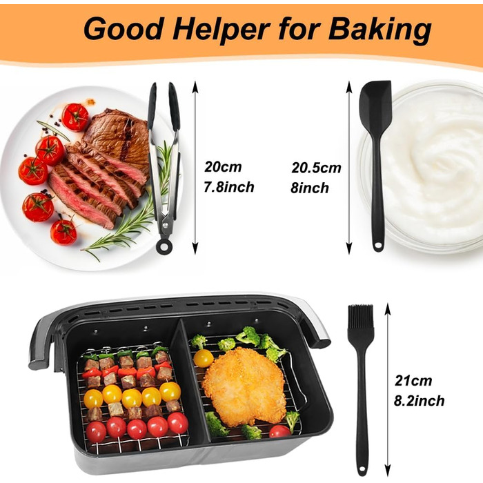 Аксесуари для фритюрниці BYKITCHEN для шухляди Ninja Flex AF500EU 10.4 л.7 шт. Аксесуари для фритюрниці Ninja Foodi Flexdrawer Dual Zone, включаючи силіконову форму для випічки, сумісні з Cecotec Dual 9000 9 л