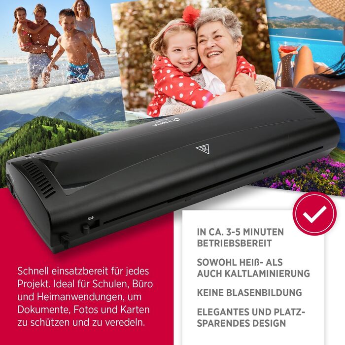 Ламінатор Olympia A 330 Гаряче та холодне ламінування Ламінатор до A3 Захист від бульбашок Ламінатор Ідеально підходить для офісу, школи та домашнього офісу Ламінатор з пакетами для ламінування (один)