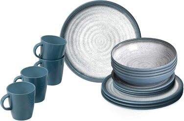 Набір столового посуду, синій, сірий, 16 шт. (16 предметів), 0830155N.C5T