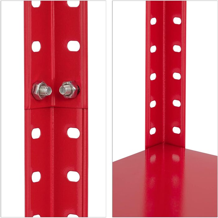 Потужний стелаж Relaxdays, комплект з 2 шт., вантажопідйомність 160 кг, 4 полиці, висота та ширина 147,5x75,5x30,5 см, для підвалу та гаража, металевий стелаж, червоний