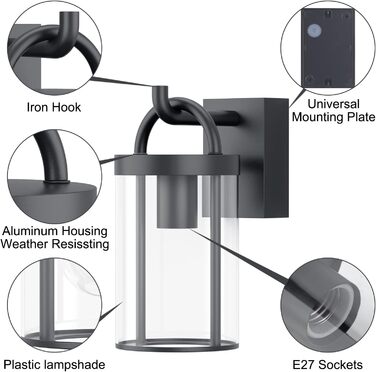 Вуличний настінний світильник Klighten Vintage, Настінний світильник Outdoor Industrial, Антрацитовий зовнішній світильник Промисл