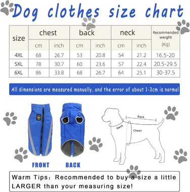 Зимова куртка для собак, тепле пальто для собак середніх та великих собак, водонепроникний зимовий одяг для собак, світловідбиваючий флісовий одяг для цуценят, лабрадора, бульдога, самоєда (6XL/68 см, синій) 6XL/68 см синій