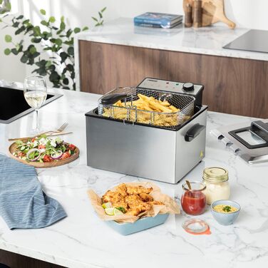 Фритюрниця Princess 3270 Вт, 5 літрів, термостат, 3 кошики для смаження, холодна зона, 6-7 осіб, 185000, сірий