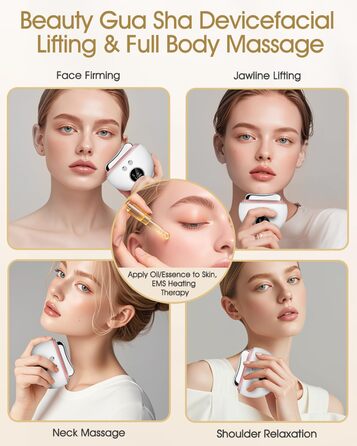 Масажер для обличчя Guasha електричний світлодіодний синій, зелений і червоний світлотерапія, тепловий масажер для обличчя 9 рівнів інтенсивності Масажер для обличчя Антивіковий підтяжка обличчя Зменшення набряклості Білий