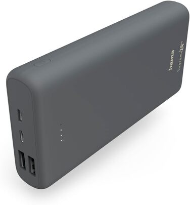 Зовнішній акумулятор з USB C 2 шт. USB A, сертифікований Power Pack, акумулятор для мобільного телефону, планшета, Bluetooth-колонок тощо, портативний зарядний пристрій маленький і потужний) сірий, 24000mAh (