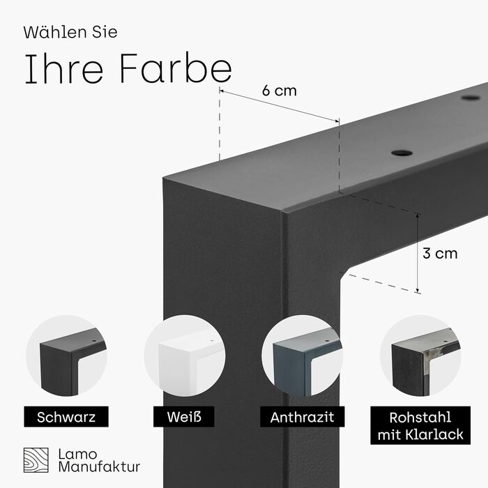 Ніжки LAMO Manufaktur для письмового та обіднього столу, прості середні, квадратний профіль 60x30 мм, каркас столу 80x72 см (ШxВ), чорний, 2 шт., LTS-01-D-FF-9005 80x72 см чорний