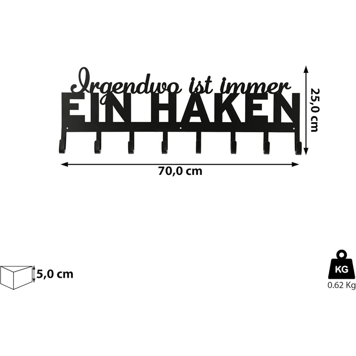 Вішалка для одягу Cepewa, щоб повісити Десь завжди є гачок кажучи 8 гачків 70x25x5см залізо гачки для пальто гачок вішалка (1 x ві