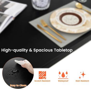 Обідній стіл LIFEZEAL 160 x 80 x 77 см, кухонний стіл для 6-8 осіб, великий обідній стіл, стіл для конференцій, стіл для бістро з вантажопідйомністю 150 кг, легко збирається (чорний)