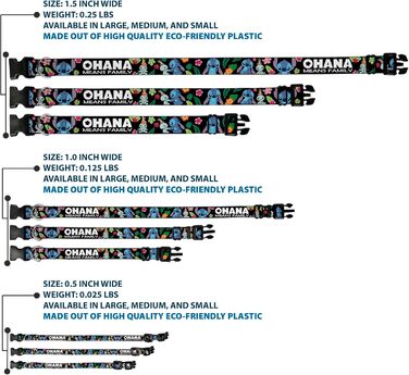 Нашийник Buckle-Down з пластиковою застібкою Охана означає сім'ю / Stitch & Scrump / Тропічні квіти - Чорно-білий / Багатоколірний - Ширина 2,5 см - Для обхвату шиї 38-66 см - Розмір L