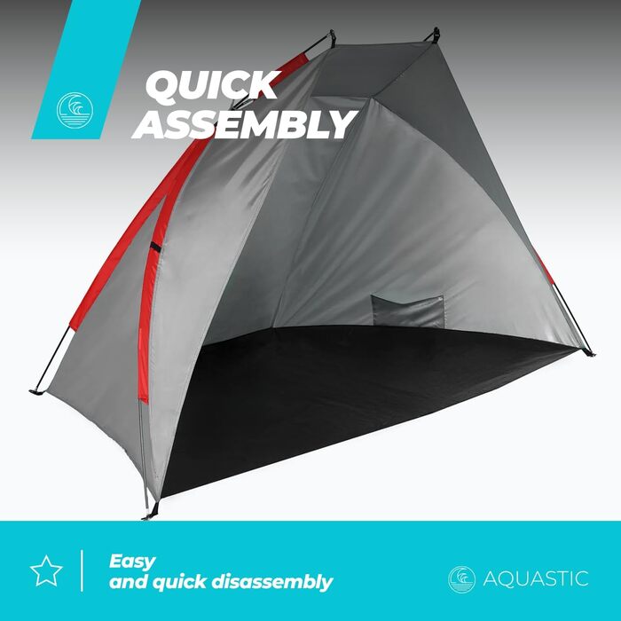Пляжний намет AQUASTIC Concielo Легкий, компактний та захисний намет із захистом від UPF 50 120x210x120 см виготовлений з міцного поліестеру та скловолокна Ідеально підходить для пляжу Колір Сірий