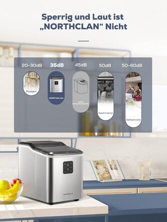 Машина для льоду з нержавіючої сталі з 2 розмірами кубиків льоду, 14 кг 24 шт. , самоочищення, 9 кубиків льоду за 6 хвилин, LED-дисплей, резервуар для води 2 л, льодогенератор із черпаком для льоду та кошиком, льодогенератор NORTHCLAN