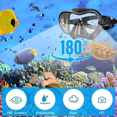 Набір для сноркелінгу, Набір для сноркелінгу для дорослих, Маска для сноркелінгу, Маска для сноркелінгу для дорослих, Маска для дайвінгу, Окуляри для дайвінгу з трубкою, Окуляри для дайвінгу для дорослих з трубкою, Чорний