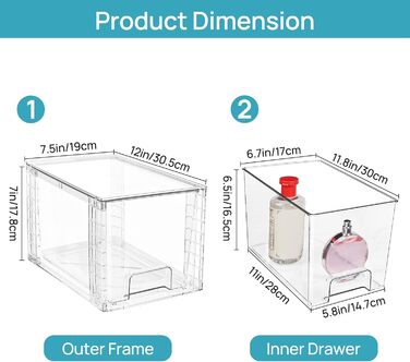 Пакети великих шухляд для зберігання, прозорі акрилові органайзери для шухляд з ручками, легка збірка для ванної кімнати, кухні пі