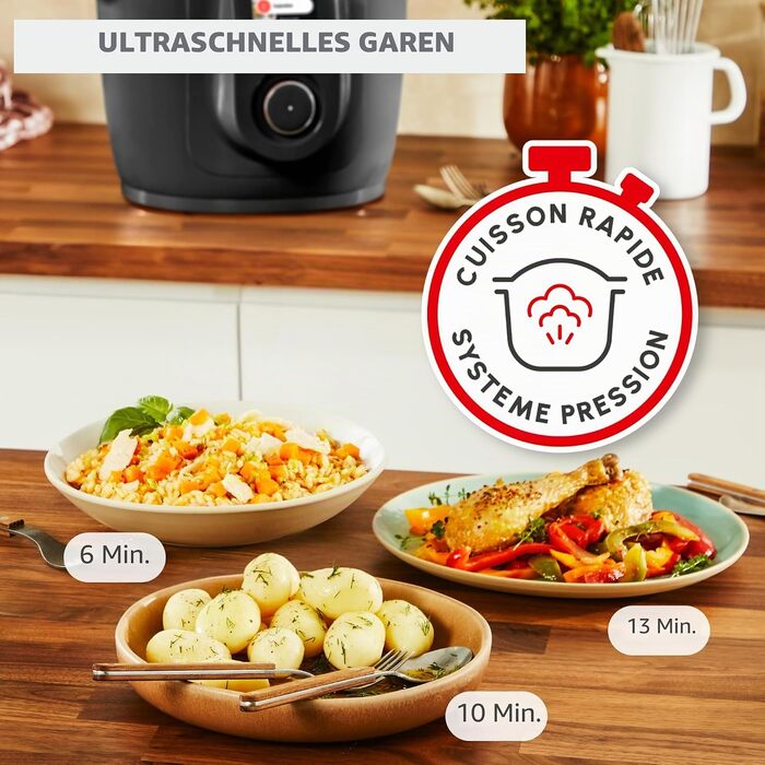 Мультиварка-скороварка Moulinex Cookeo Wi-Fi 10-в-1, 10 режимів приготування, покрокові інструкції, CE96G810, чорна