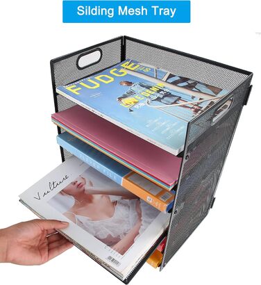 Рівневий органайзер для листів, металевий сітчастий настільний органайзер, сортувальник паперу для листів/папок A4 (чорний) Чорний, 6 рівнів, 6-