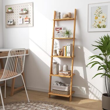 Бамбукова полиця GIANTEX, окремостояча книжкова шафа з 5 ярусами, настінна полиця, полиця для сходів, полиця для рослин для вітальні, ванної кімнати, кухні, 43 x 35 x 165 см, натуральний колір