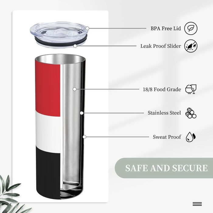 Кухоль з прямою трубочкою, принт єменського прапора, дорожній кухоль, підходить для кемпінгу, офісу та дому, 590 мл