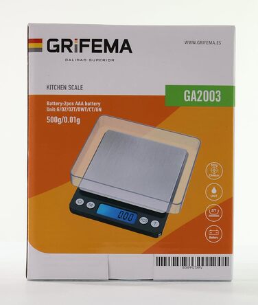 Кухонні ваги GRIFEMA цифрові професійні (висока точність 0,01г-500г) - тонкі ваги з РК-дисплеєм та 2 батарейками, автоматичне збер