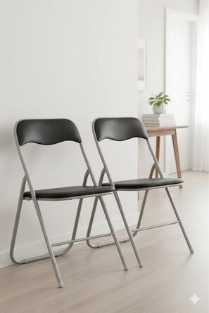 Складані стільці, комплект з 2 шт. , М&39які складні стільці з металевим каркасом та штучною шкірою, компактні, вантажопідйомність до 100 кг, ідеально підходять як кухонні та садові стільці, сріблясто-чорні