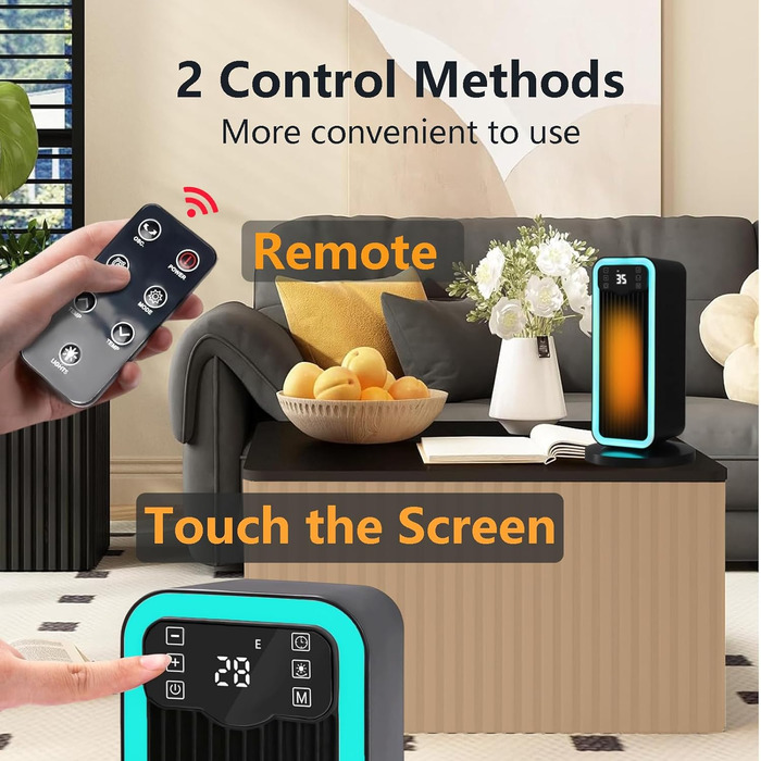 Енергозберігаючий електричний обігрівач, керамічний нагрівальний елемент PTC потужністю 1500 Вт з термостатом, коливання 70, 12-годинний таймер, захист від перегріву та перекидання, портативний обігрівач для приміщень, чорний